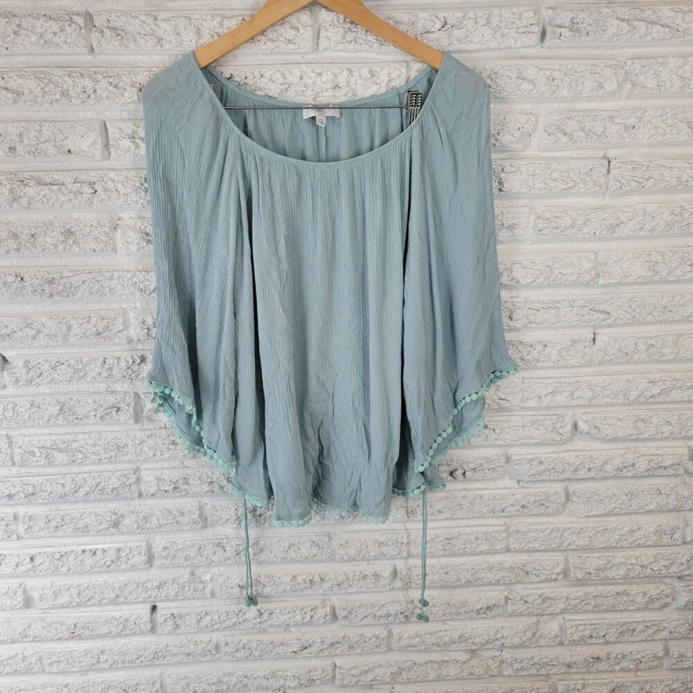 New Directions Plus 1X Off Shoulder Blue Blouse Ric Rac Crinkle BLU122E